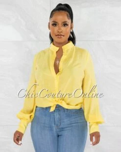 Kabia Yellow Semi Sheer Buttoned Blouse