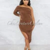 Brendy Brown Ruched Single Long Sleeve Dress