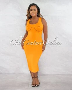 Lysander Orange Rhinestones Décor Midi Dress