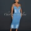 Donita Light Blue Denim Draped Fitted Midi Dress