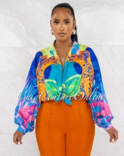 Lucinda Multi-Color Print Front Tie Blouse