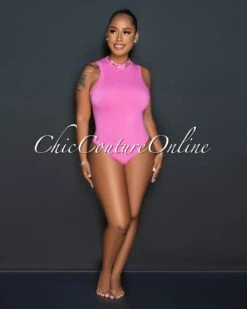 Connie Pink Racer Ribbed Bodysuit