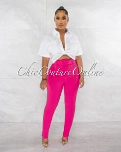 Danna Hot Pink High-Waist Belt Pants