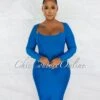 Driana Royal Blue Corset Style Bandage Midi Dress