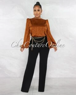 Walter Black Gold Link Belt High Waist Palazzo Pants