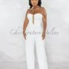 Gladwin Off-White Gold Collar Accent Strapless Jumpsuit