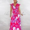 Edena Fuchsia Floral Print Pleated Jumpsuit