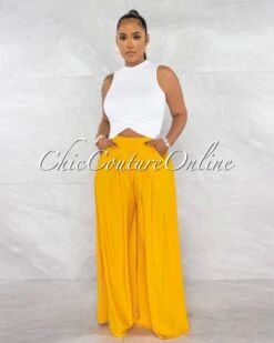 Sellah Mustard Yellow Pleated Wide Pants