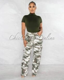 Delyna Camo Cargo Wide Denim Pants