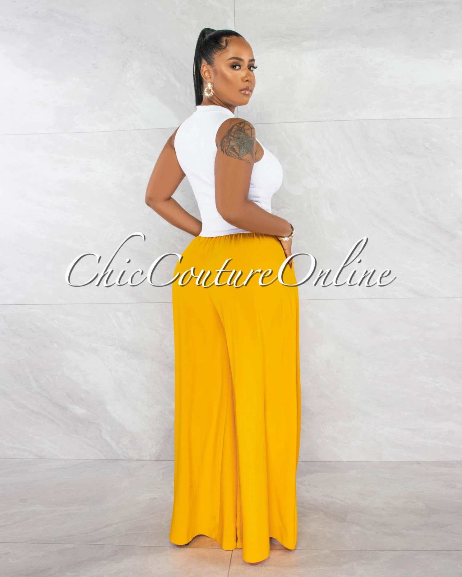 Sellah Mustard Yellow Pleated Wide Pants - Image 3