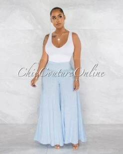 Lander Baby Blue Wide Legs LINEN Pants