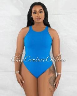 Dehana Royal Blue Ribbed Bodysuit
