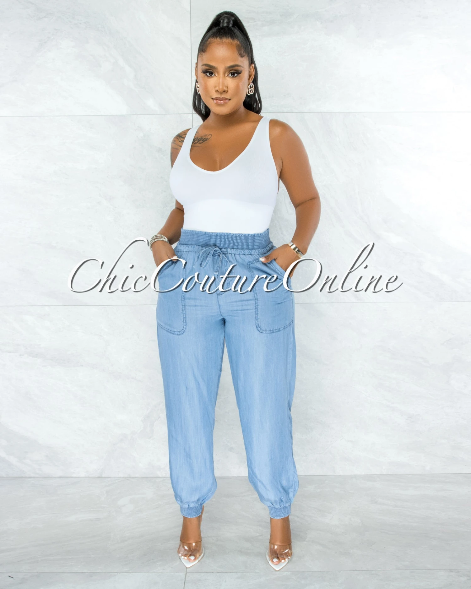 Nanette Light Blue Chambray Jogger Pants - Image 2