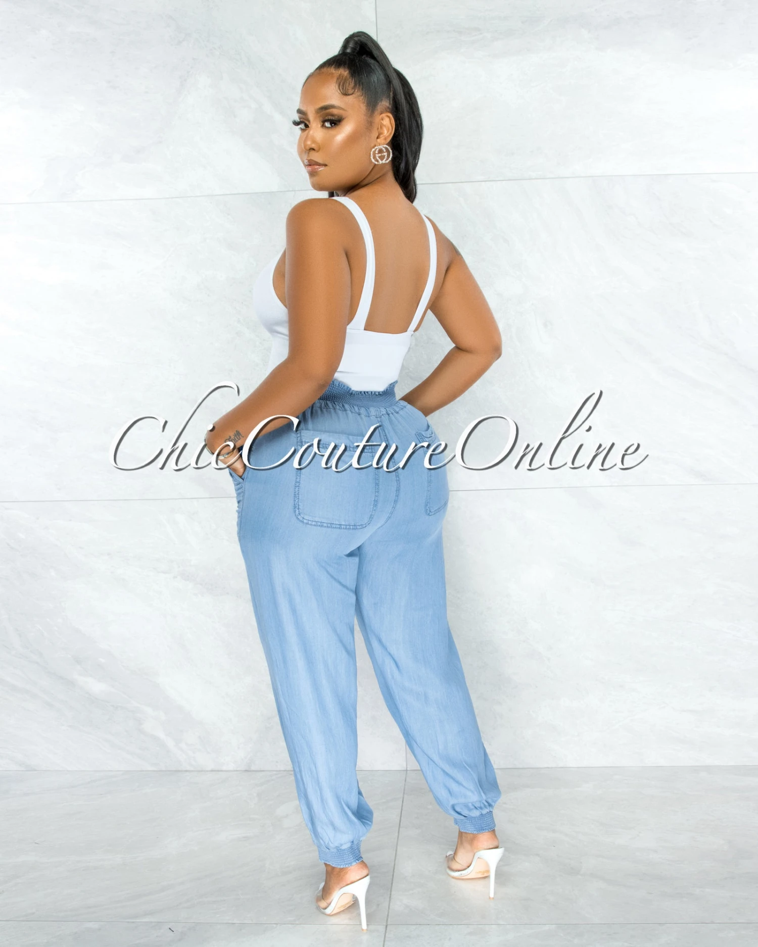 Nanette Light Blue Chambray Jogger Pants - Image 3
