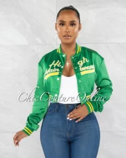 Kamil Green Yellow Graphic Track Crop Jacket