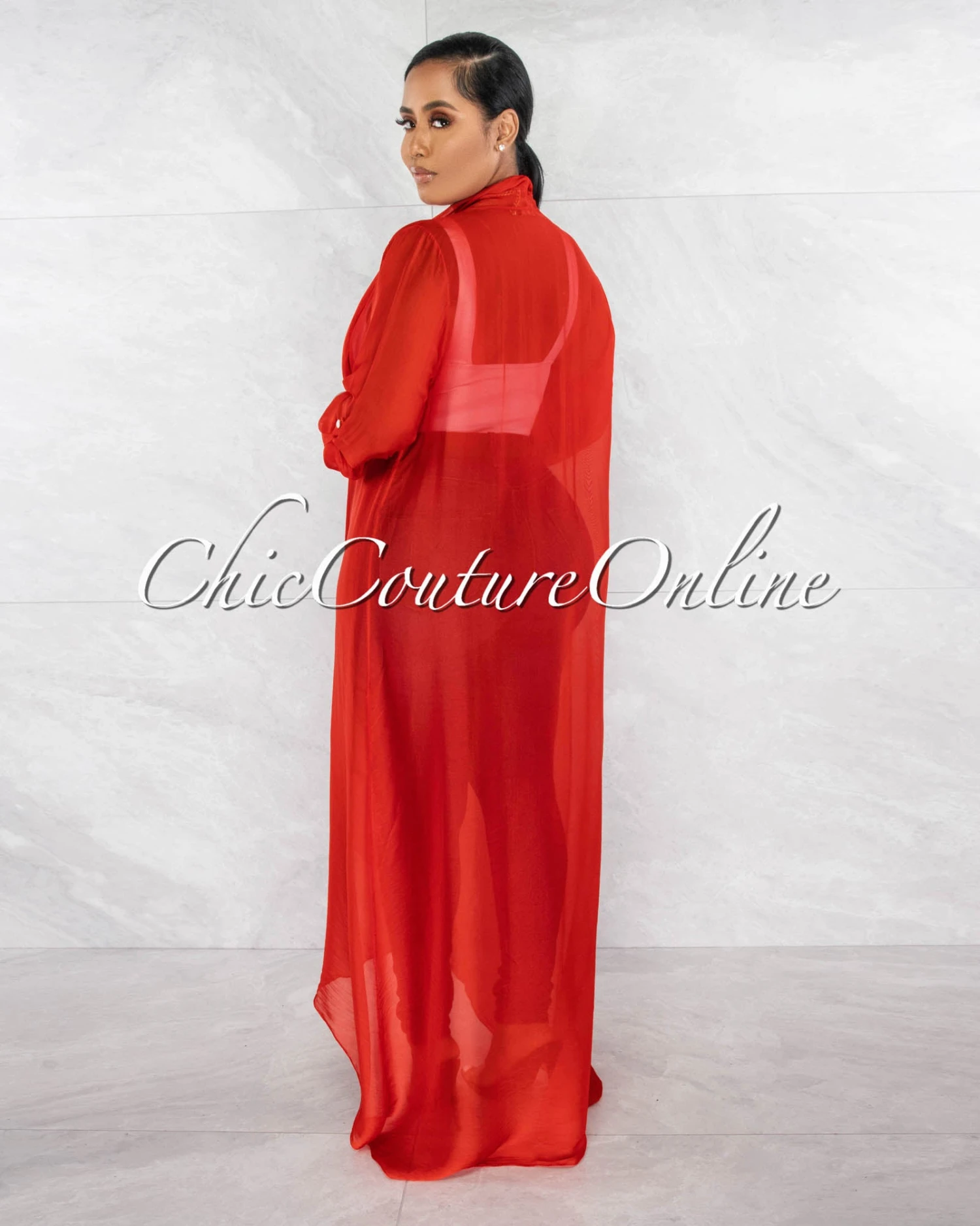 Gloriana Red Sheer Long Duster - Image 3