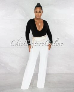 Walter Off-White Gold Link Belt High Waist Palazzo Pants