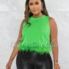 Manuela Green Feather Hem Crop Top
