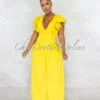 Piper Lime Yellow Ruffle Neckline Wide Legs Jumpsuit