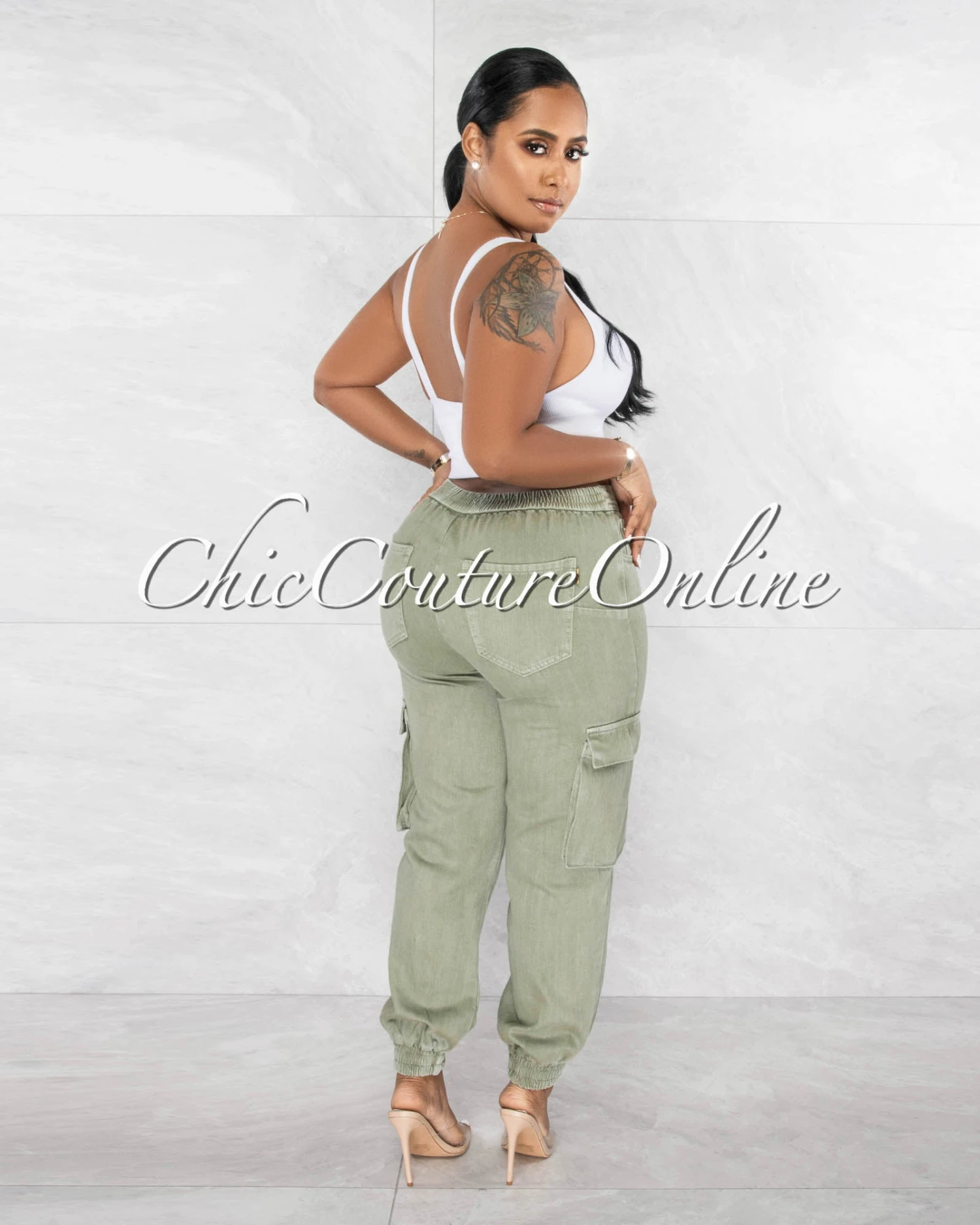 Charlie Olive Green Cargo Jogger Jeans - Image 4