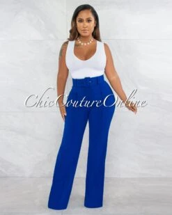 Faina Royal Blue Belt High Waist Palazzo Pants