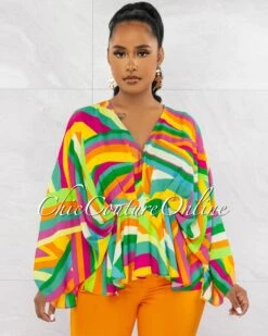 Blanca Multi-Color Print Draped Tunic Blouse