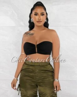 Souly Black Gold V Neckline Accent Crop Top
