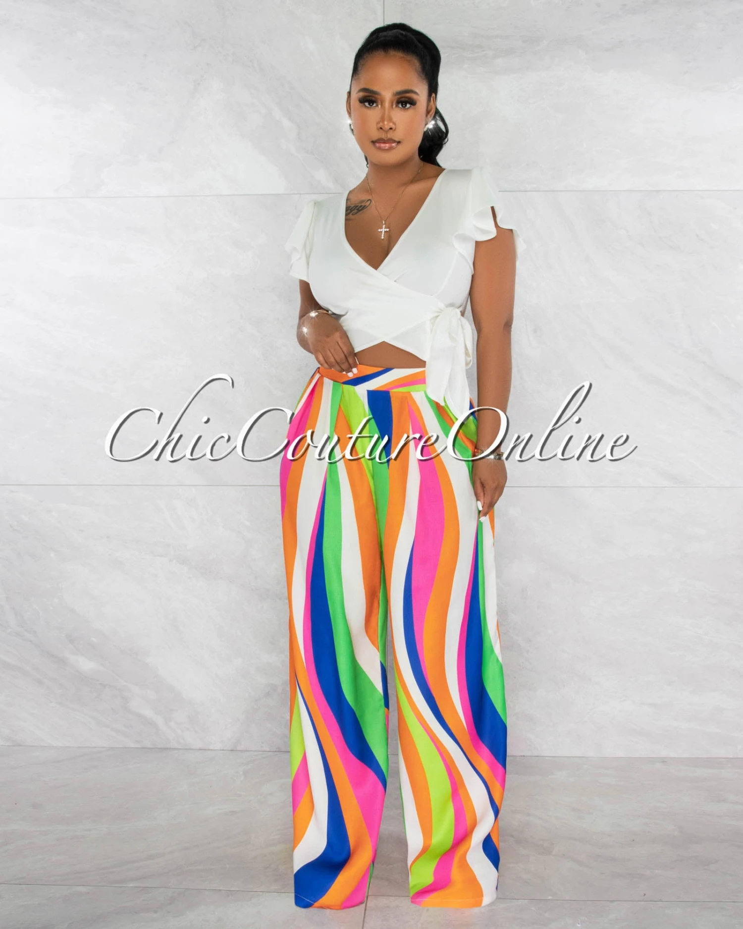 Tracie Bright Multi-Color Print Pleated Wide Pants - Image 2
