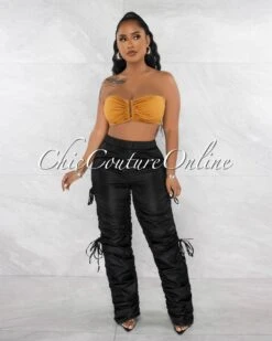 Nascar Black Knee Key-Hole Ruched Waterproof Pants