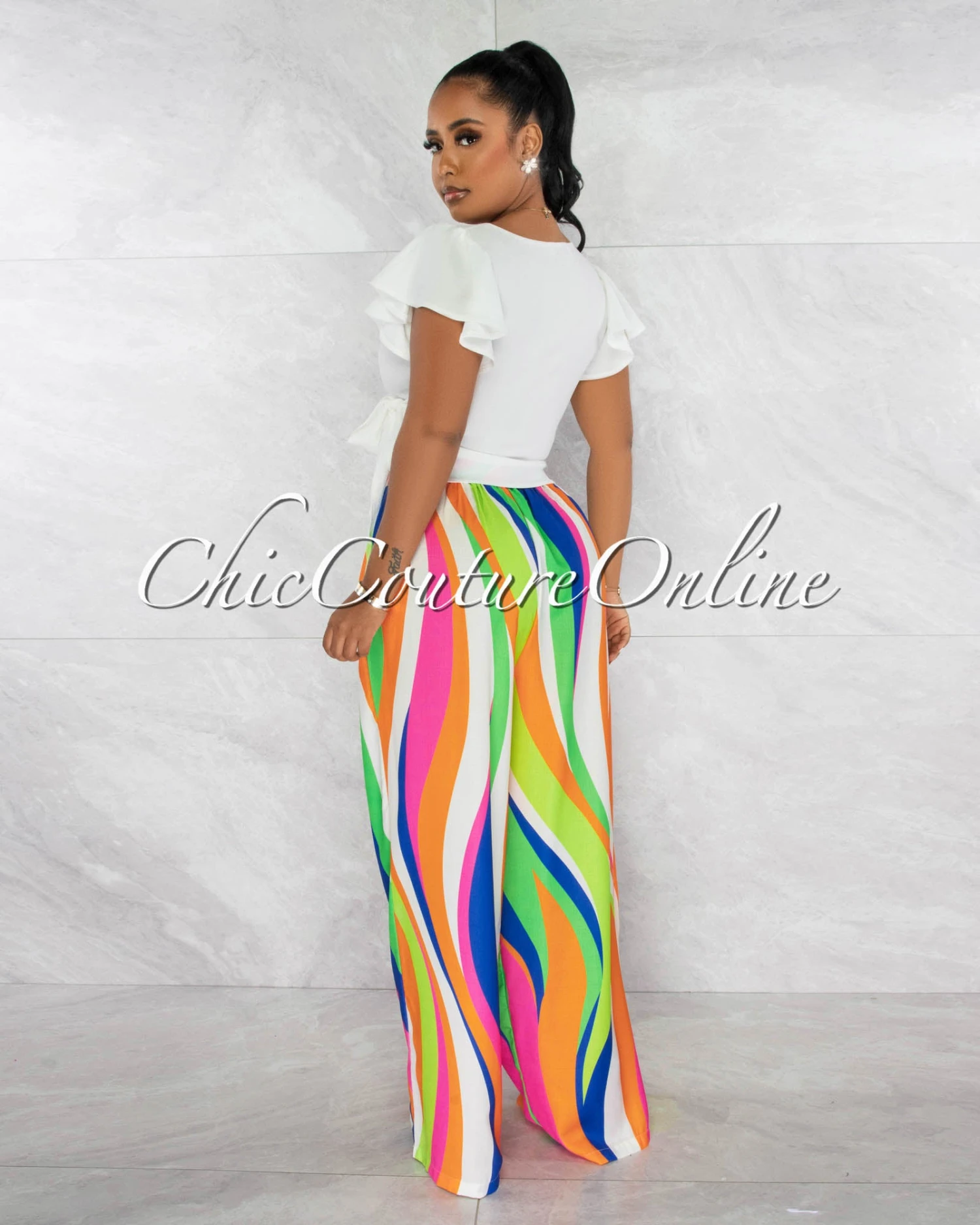 Tracie Bright Multi-Color Print Pleated Wide Pants - Image 3