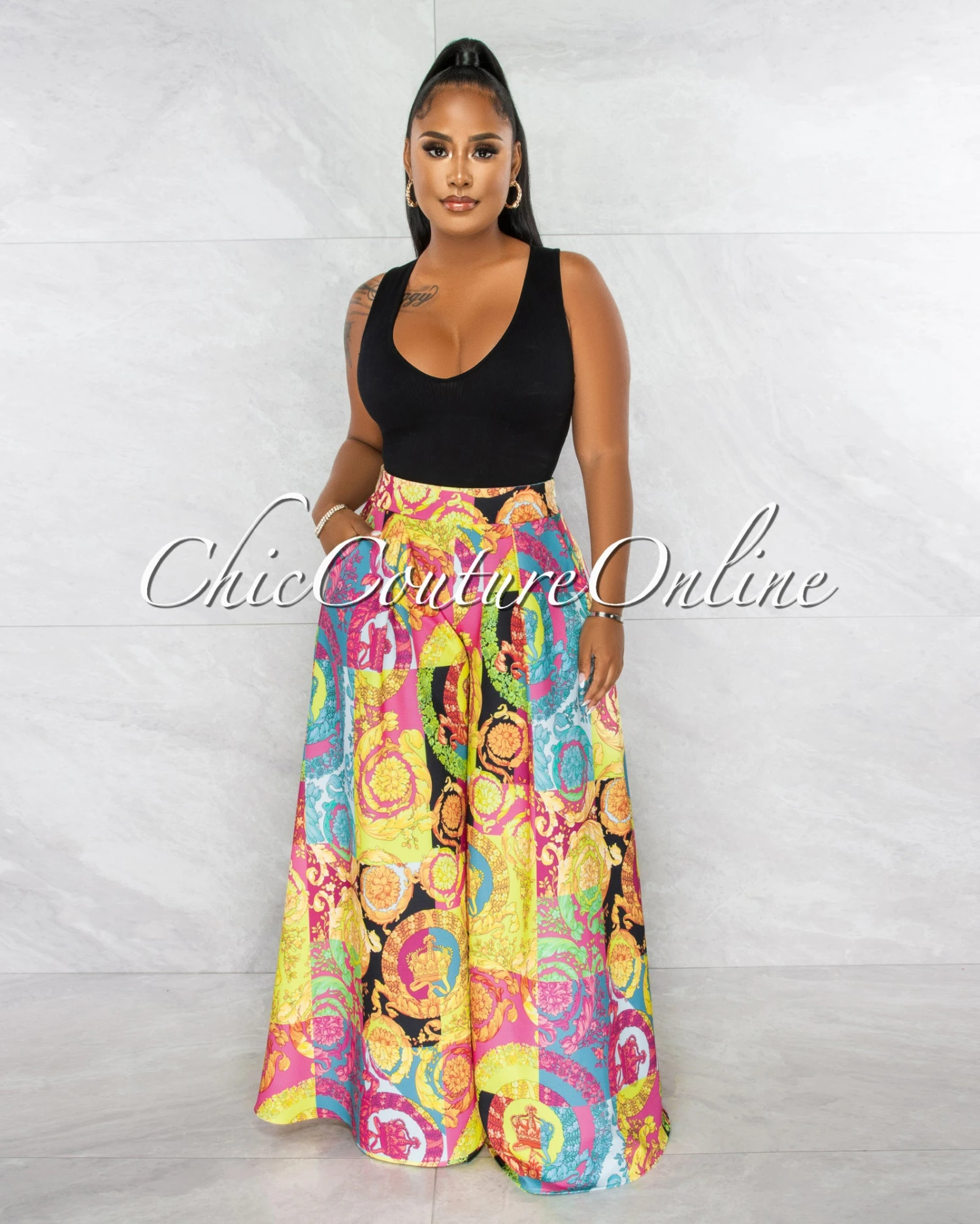 Gail Multi Color Print Pleated Wide Pants - Image 2