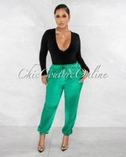 Irene Emerald Green Silky Jogger Pants