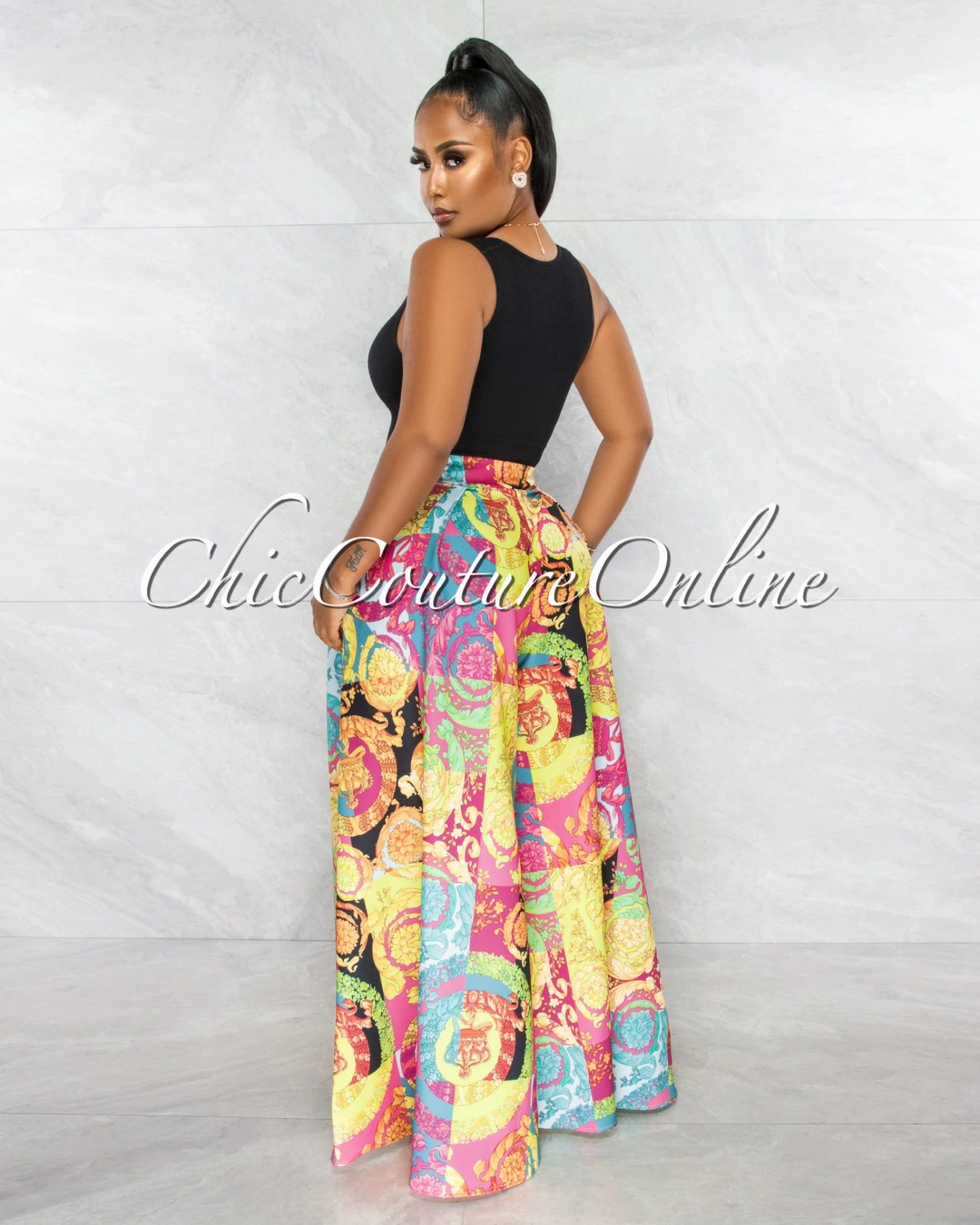 Gail Multi Color Print Pleated Wide Pants - Image 3