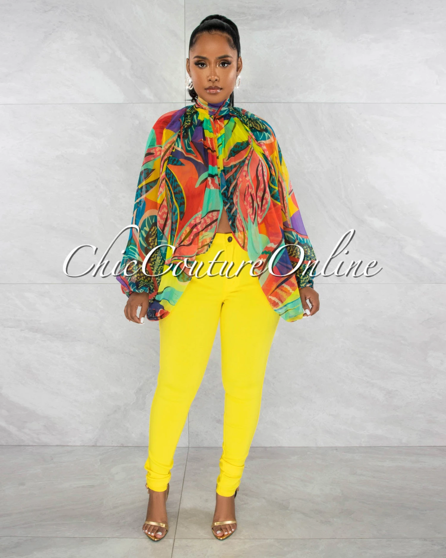 Lanay Multi-Color Print Sheer Flowy Top - Image 2