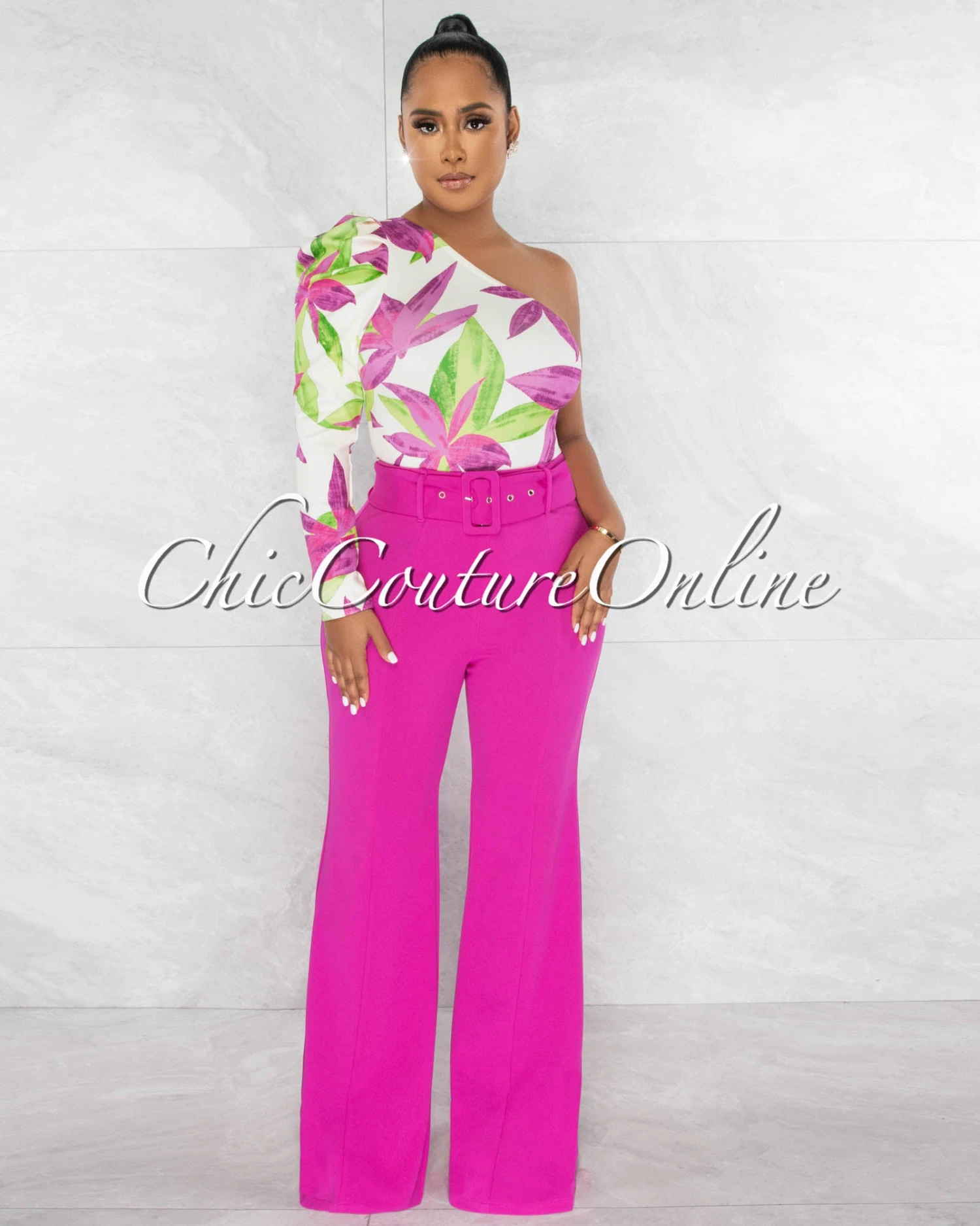 Hazel Magenta Belt Wide Trouser Pants - Image 2