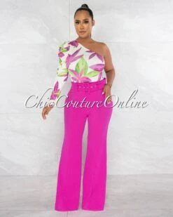 Hazel Magenta Belt Wide Trouser Pants