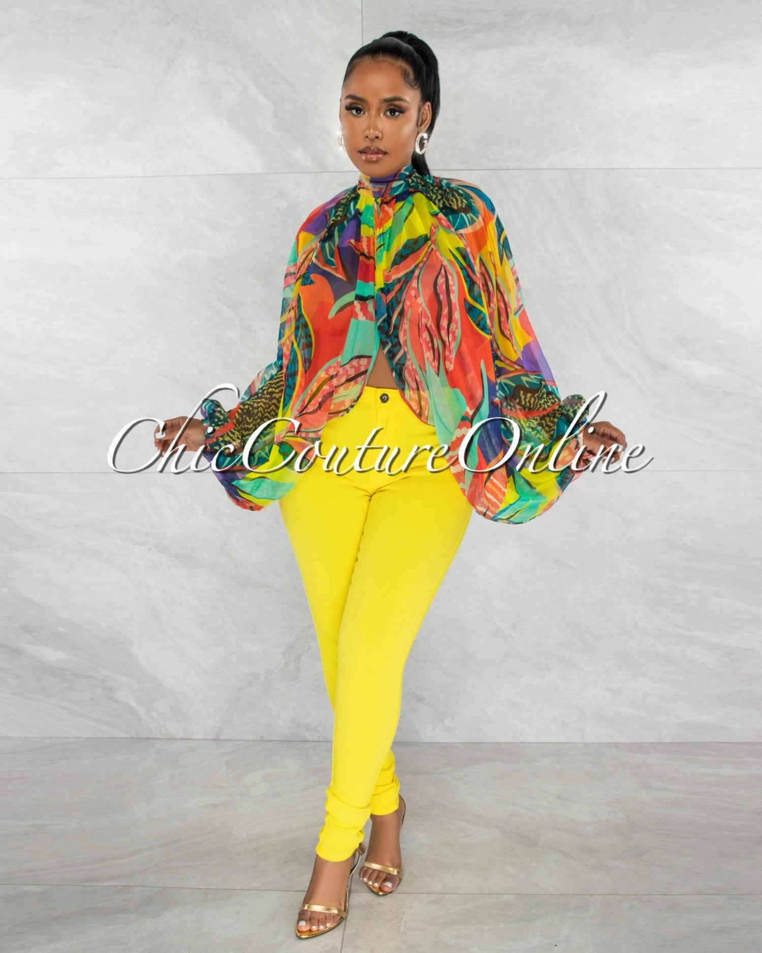 Lanay Multi-Color Print Sheer Flowy Top - Image 3