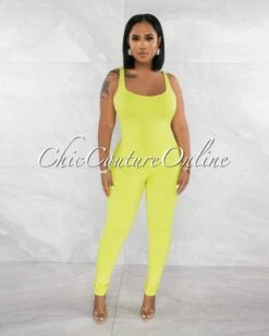 Deval Lime Double Lined Low Back Jumpsuit