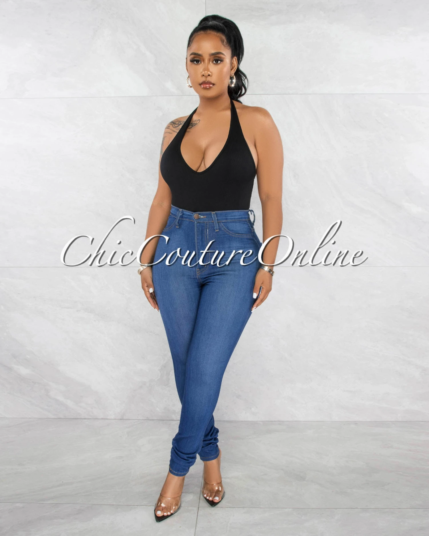 Orada Black Halter Ribbed Body-Con Bodysuit - Image 4