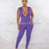 Caitlyn Purple V-Neck Ribbed Sculpting Jumpsuit