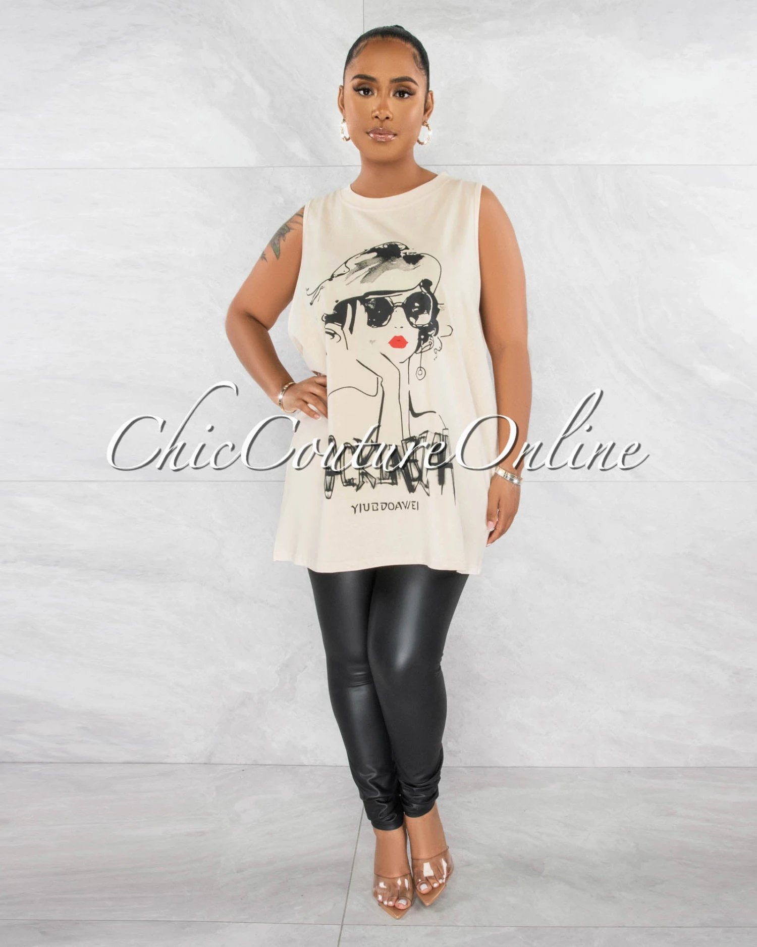 Nesta Nude Front Graphic Over-Sized Tank Top - Image 3