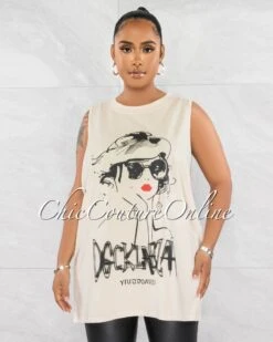 Nesta Nude Front Graphic Over-Sized Tank Top