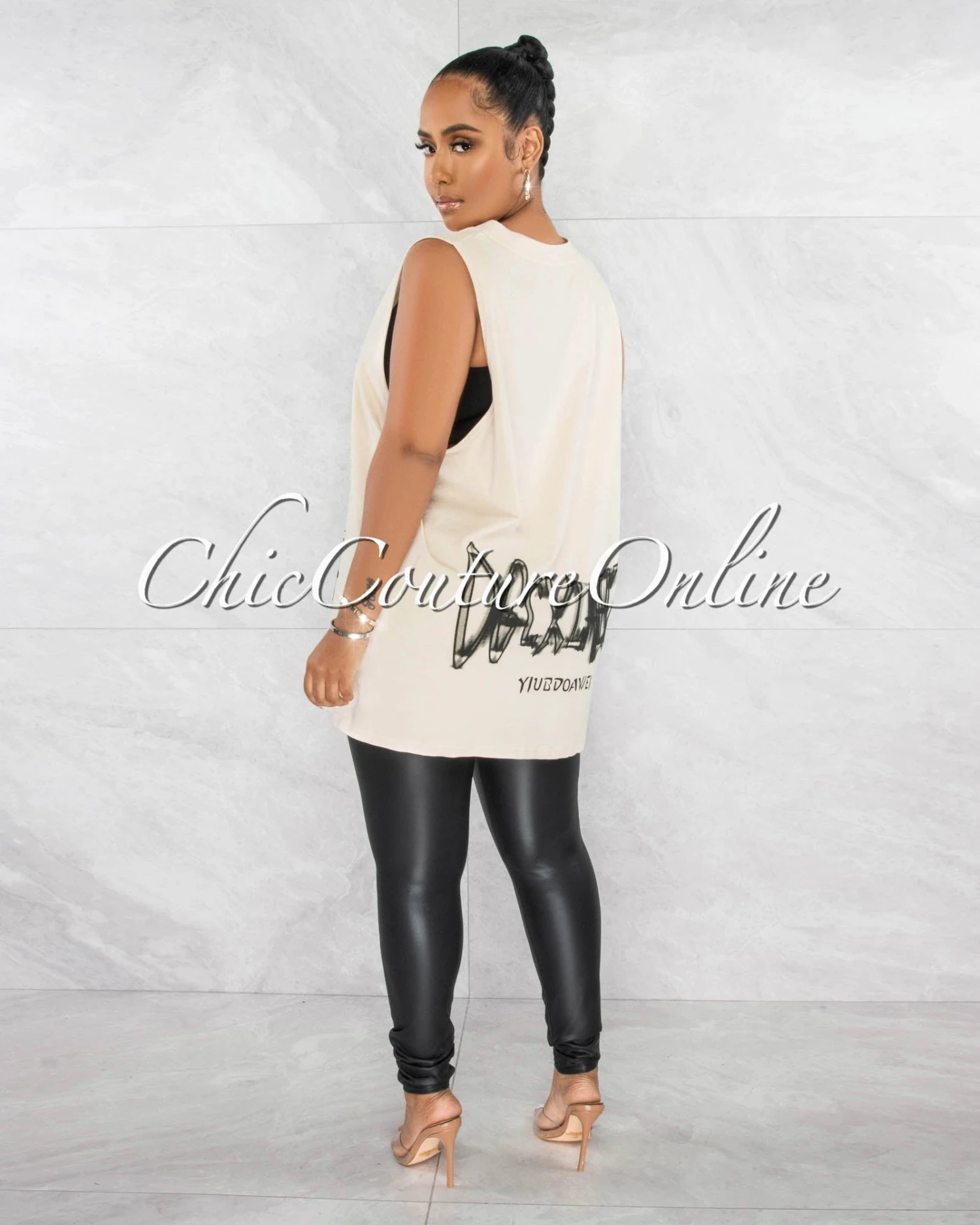 Nesta Nude Front Graphic Over-Sized Tank Top - Image 4