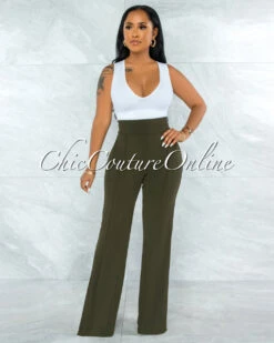 Marcie Olive High Waist Straight Legs Pants