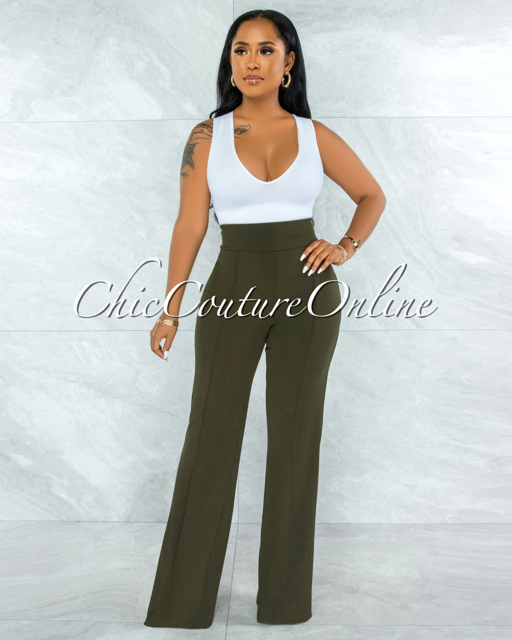 Marcie Olive High Waist Straight Legs Pants