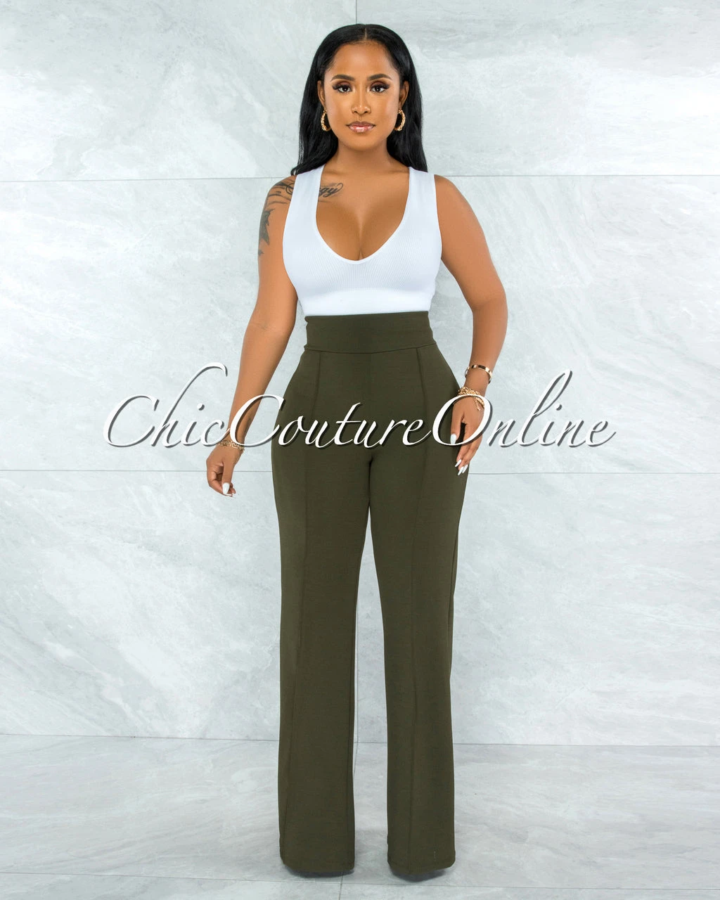 Marcie Olive High Waist Straight Legs Pants - Image 2