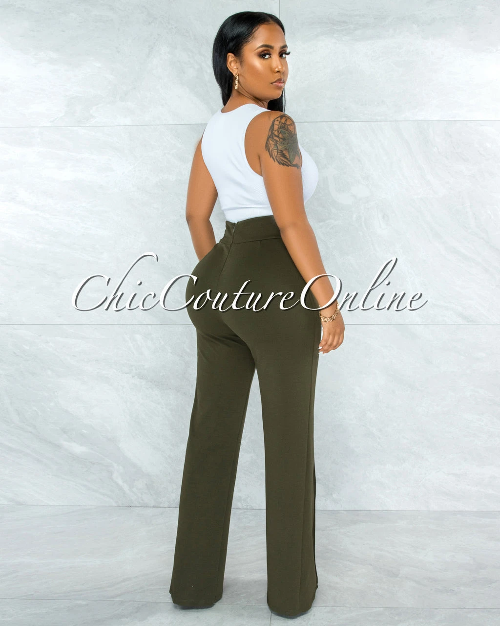 Marcie Olive High Waist Straight Legs Pants - Image 3