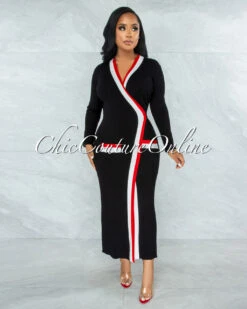 Sassy Black Red White Trim Sweater Cardi Dress