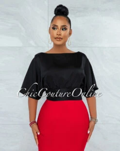 Barnette Black Back Key-Hole Satin Crop Top