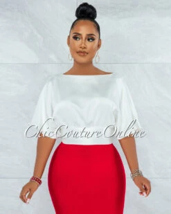 Barnette Off-White Back Key-Hole Satin Crop Top